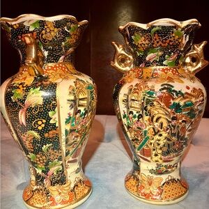 Vintage set of 2 Zhong Guo Zhi Zao porcelain bases China gilded handpainted